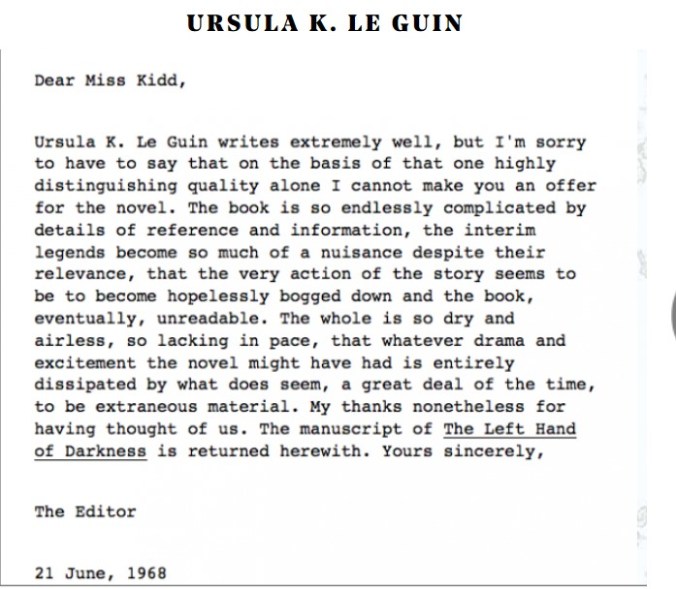 Ursula K Le guin rejection letter